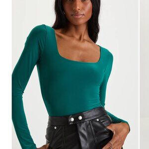Leith Green square neck Fitted Bodysuit XS  ADD FOR FREE